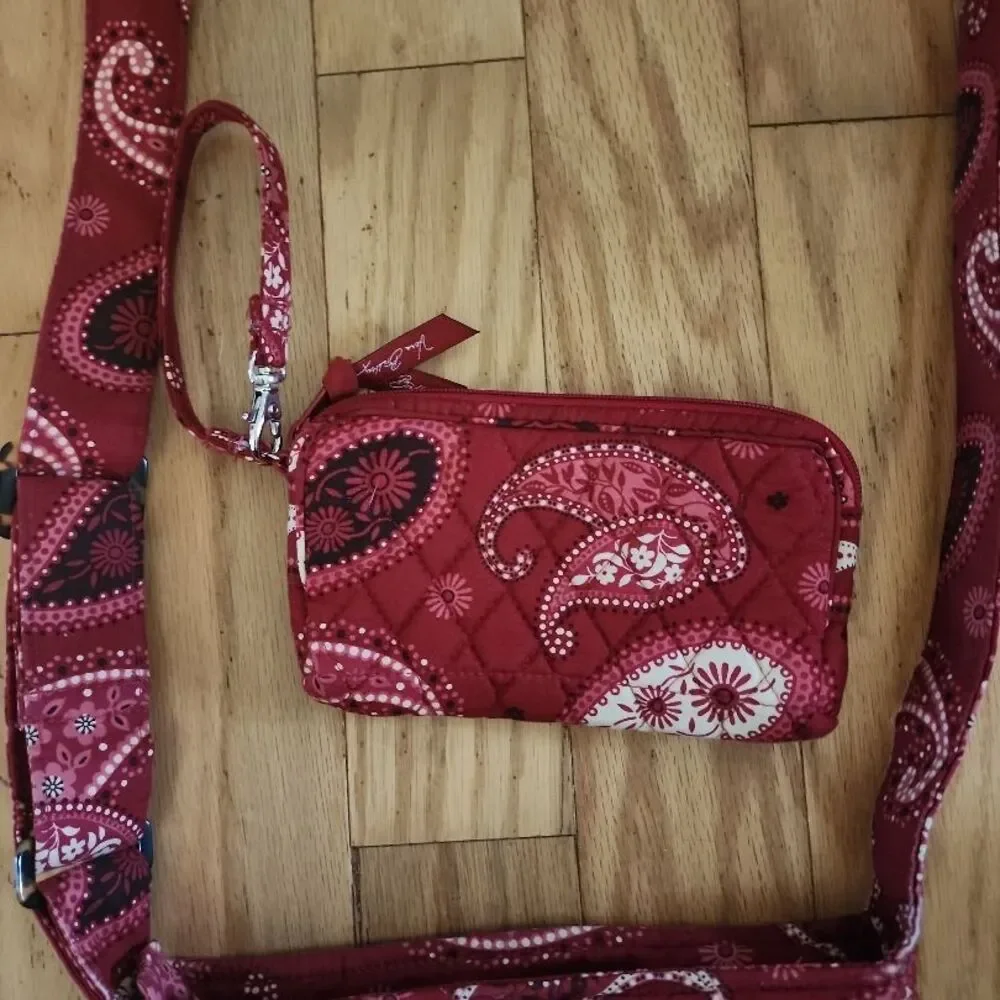 Vera Bradley Crossbody Bag Wristlet Set Womens Red Paisley Quilted Matching Boho